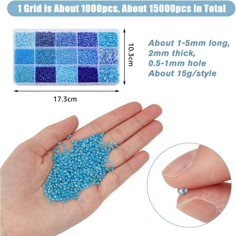 15000 قطعة 15 أنماط الأزرق الب - مراجعة Seed Bead Tube وسعره